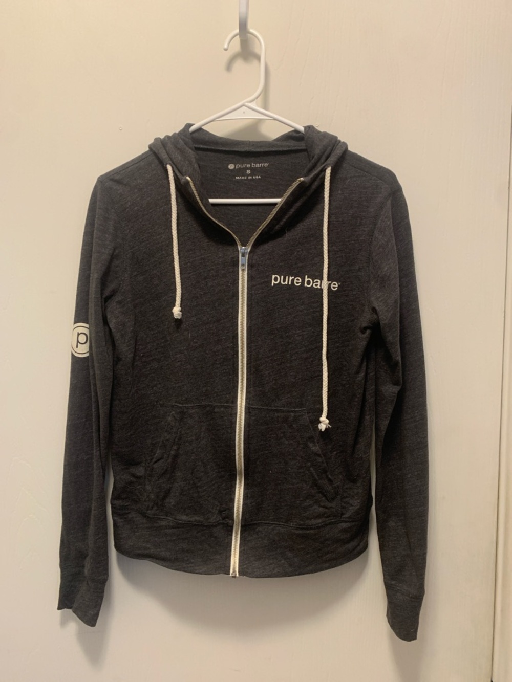 Pure Barre Dark Gray Zip Hoodie with White Accents